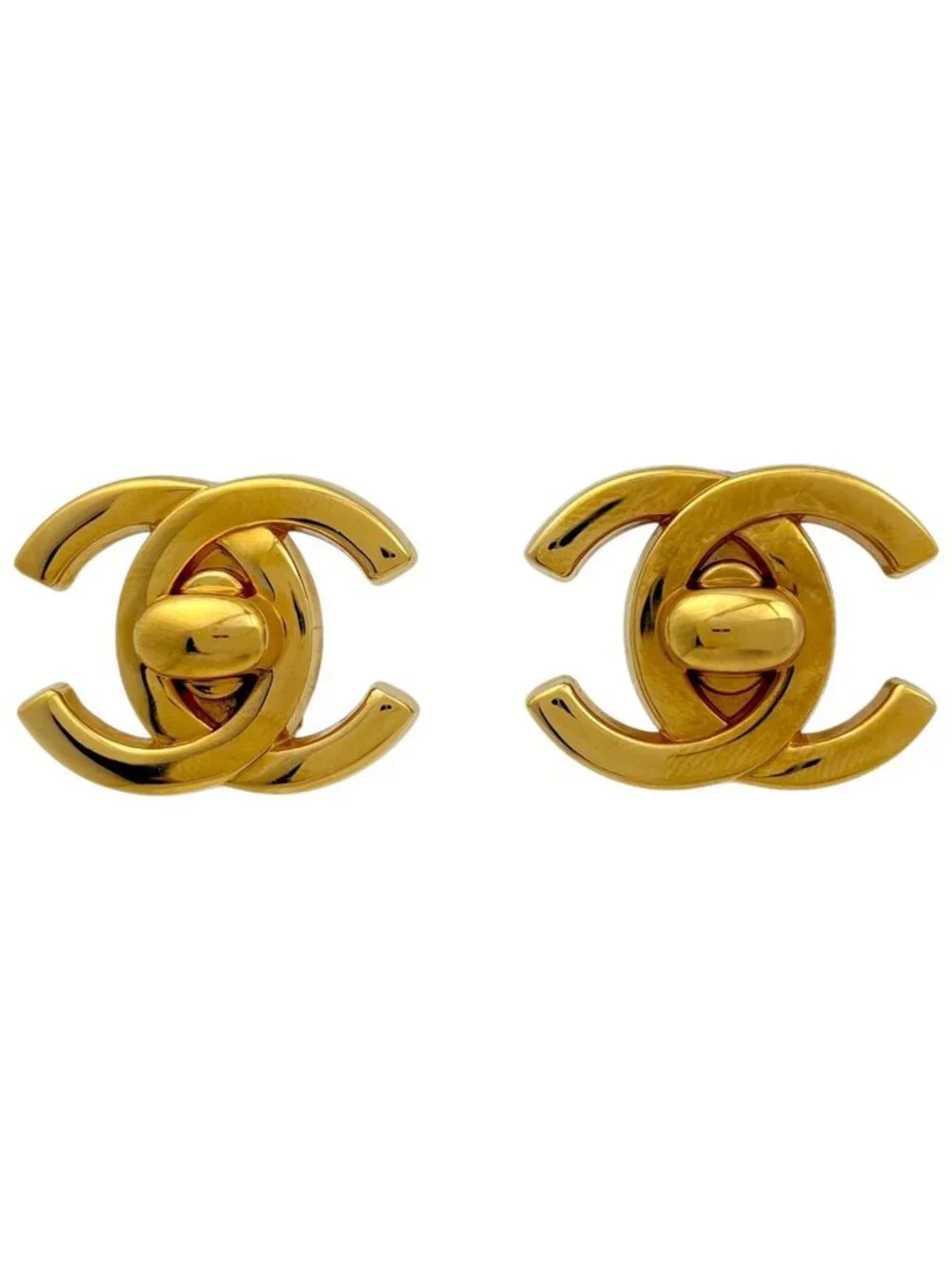Chanel Earrings CC Logo Turnlock Gold Plated